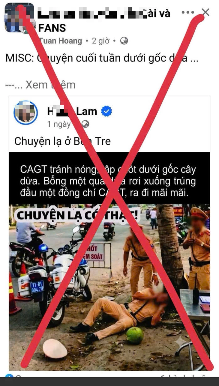 Thông tin CSGT ở Vĩnh Long lập chốt dưới gốc dừa, bị dừa rơi trúng đầu tử vong là sai sự thật - Ảnh 1.