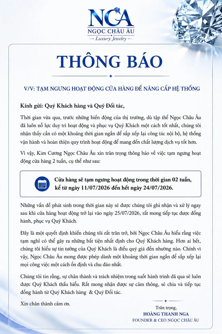 Trước khi bị khởi tố, Ngọc Châu Âu đã thông báo tạm ngưng hoạt động 2 tuần - Ảnh 3.