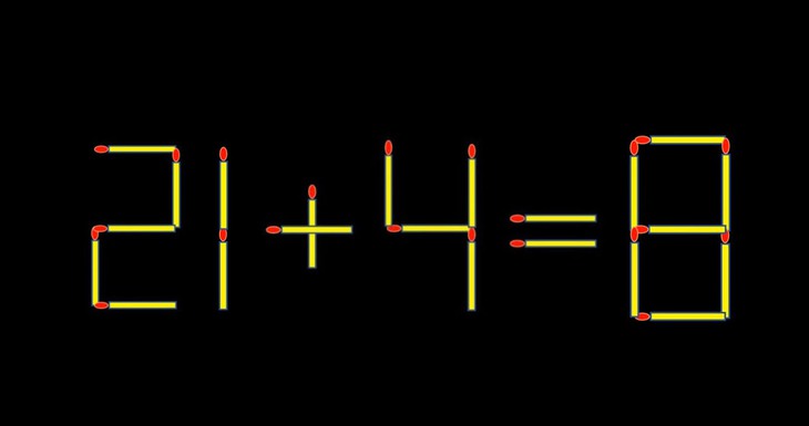 Thử tài IQ: Di chuyển một que diêm để 21+4=8 thành phép tính đúng - Ảnh 1.