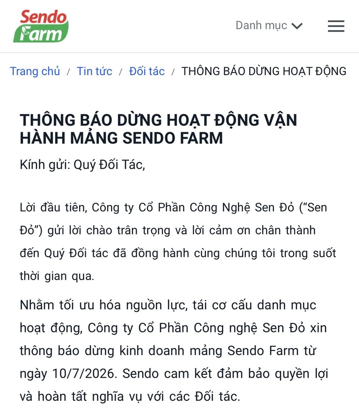 Sendo Farm dừng hoạt động, Sendo rút tiếp khỏi thị trường bán lẻ trực tuyến - Ảnh 1.
