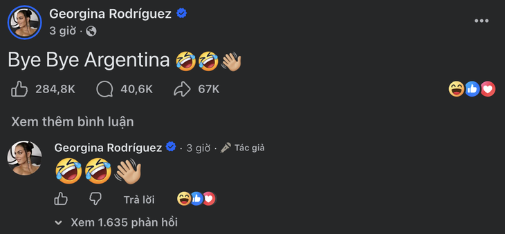 Thực hư bài đăng của hôn thê Ronaldo: 'Bye Bye Argentina' - Ảnh 1.