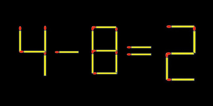 Thử tài IQ: Di chuyển một que diêm để 4-8=2 thành phép tính đúng - Ảnh 1.