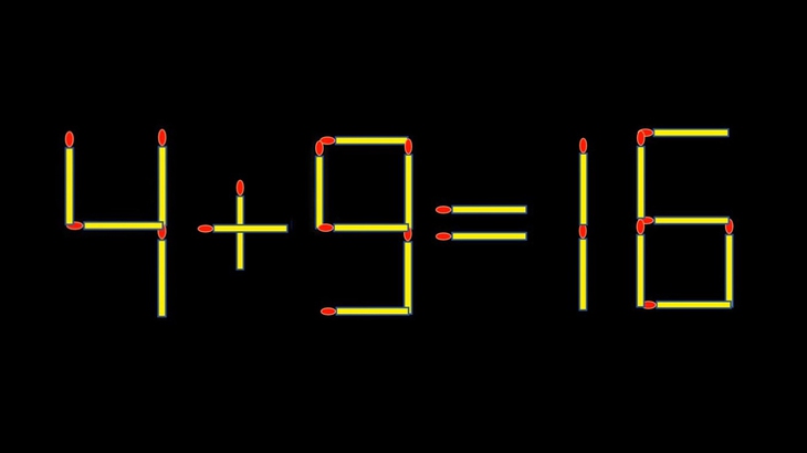 Thử tài IQ: Di chuyển một que diêm để 4+9=16 thành phép tính đúng - Ảnh 1.