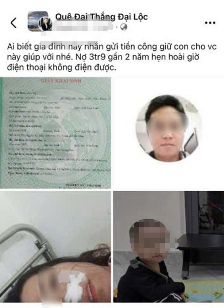 Đăng ảnh trẻ lên mạng đòi nợ tiền công trông trẻ 3,9 triệu - Ảnh 1.
