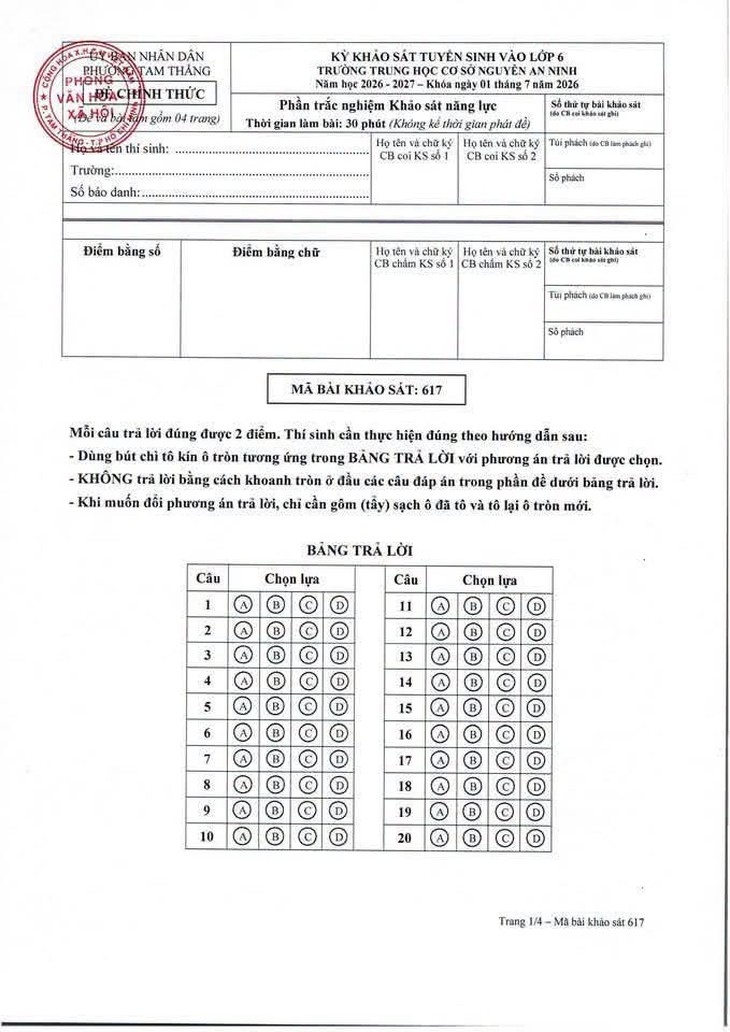 Công bố đề và đáp án bài khảo sát vào lớp 6 của 4 trường THCS tiên tiến ở TP.HCM - Ảnh 2.