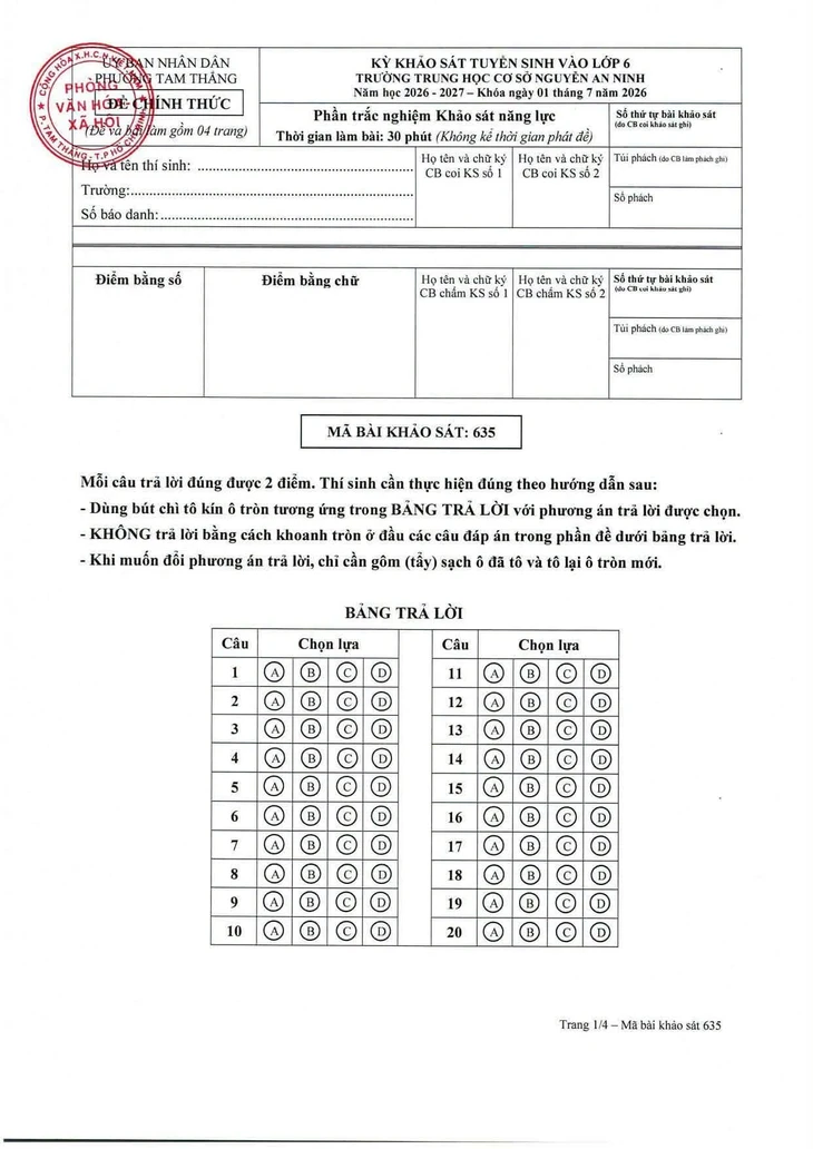 Công bố đề và đáp án bài khảo sát vào lớp 6 của 4 trường THCS tiên tiến ở TP.HCM - Ảnh 7.