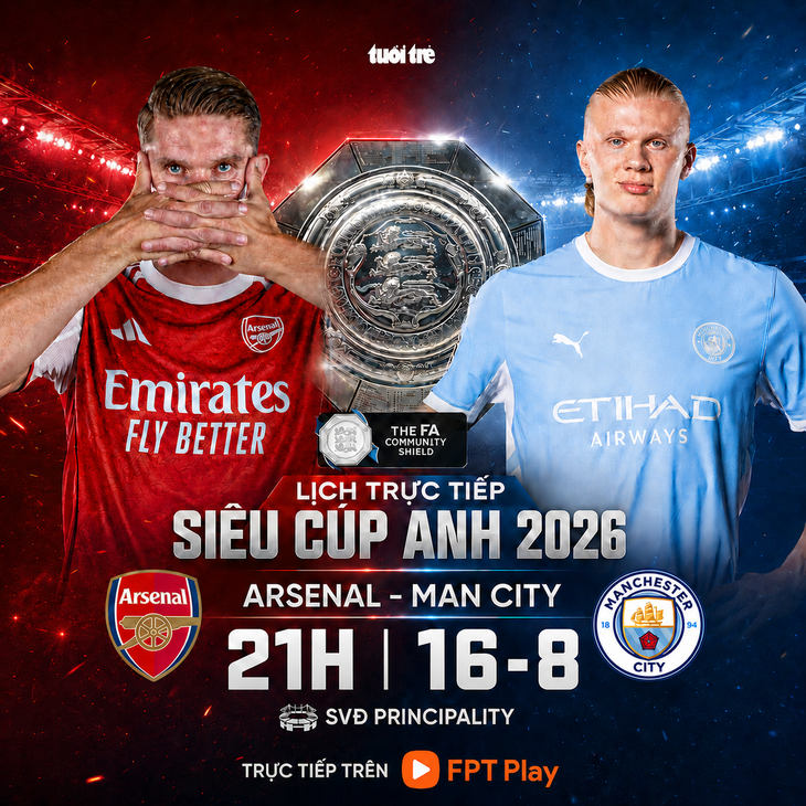 Lịch trực tiếp Siêu cúp Anh: Arsenal đấu Man City - Ảnh 1.