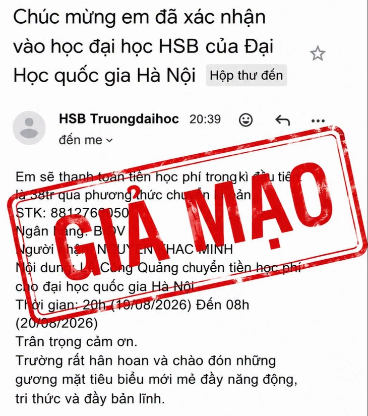 Trường đại học cảnh báo thủ đoạn lừa tân sinh viên xác nhận nhập học, chuyển tiền học phí - Ảnh 2.
