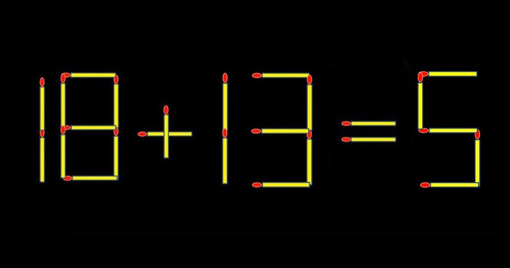 Thử tài IQ: Di chuyển một que diêm để 18+13=5 thành phép tính đúng - Ảnh 1.