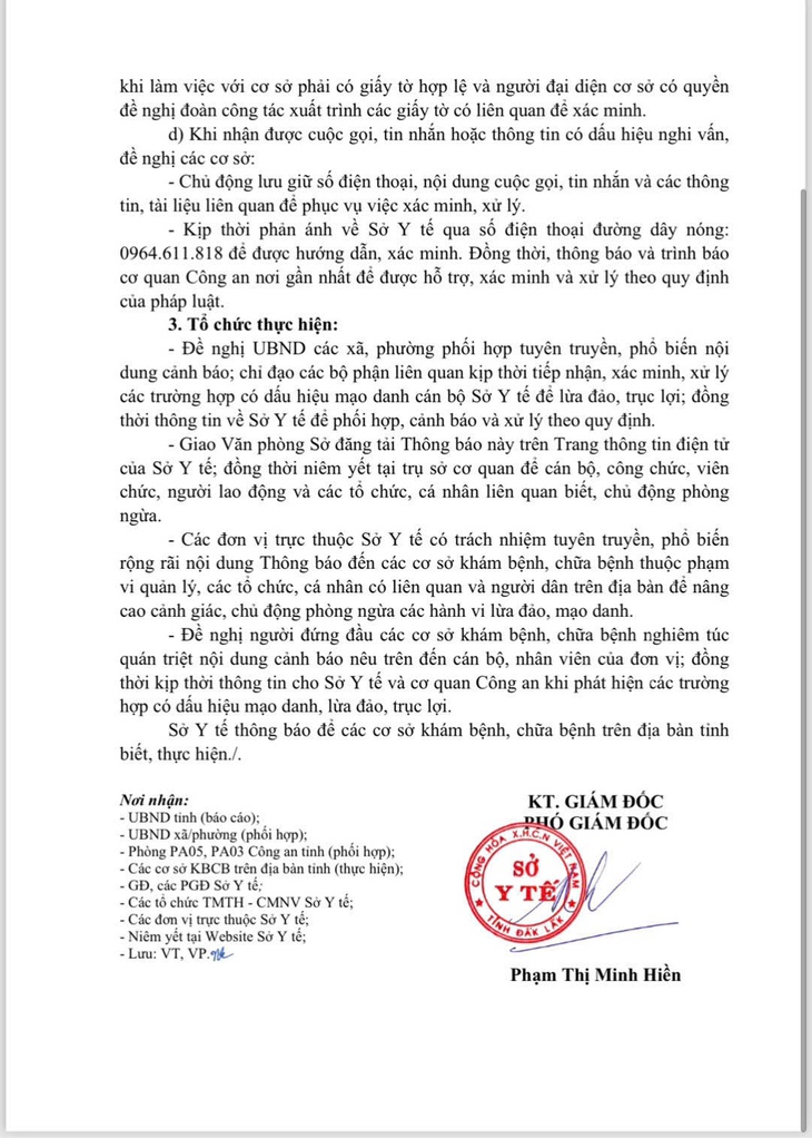 Mạo danh cán bộ Sở Y tế Đắk Lắk, gọi điện đòi ‘quà’ để trục lợi - Ảnh 2.