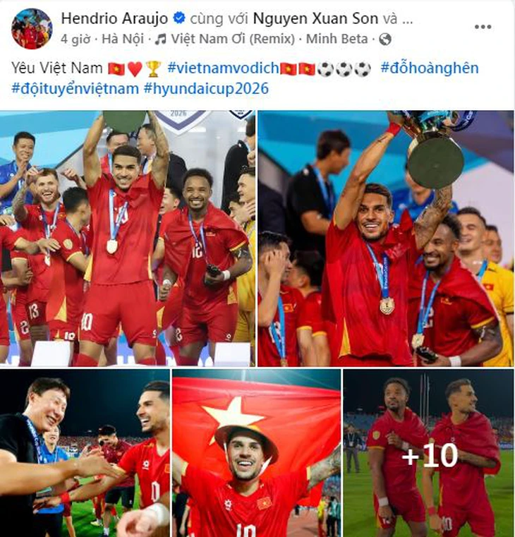 Hoàng Hên, Patrik Lê Giang, Xuân Son khoe ảnh nâng cúp: 'Yêu Việt Nam' - Ảnh 1.