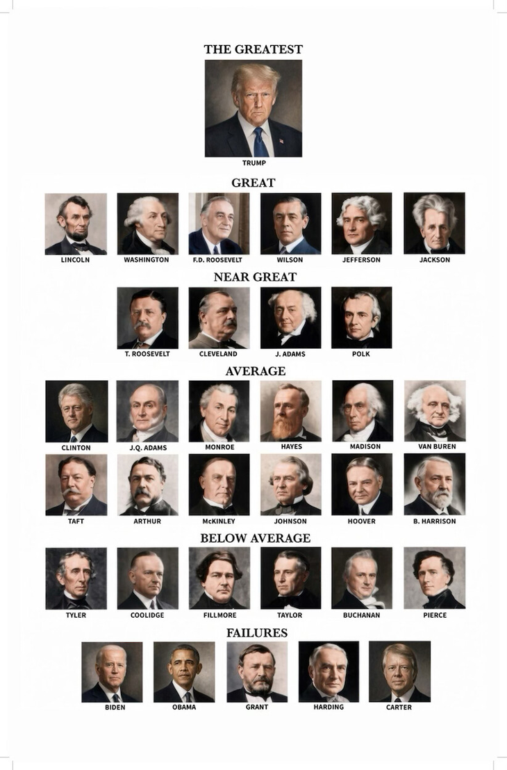 Ông Trump công bố bảng xếp hạng những tổng thống Mỹ vĩ đại nhất - Ảnh 1.