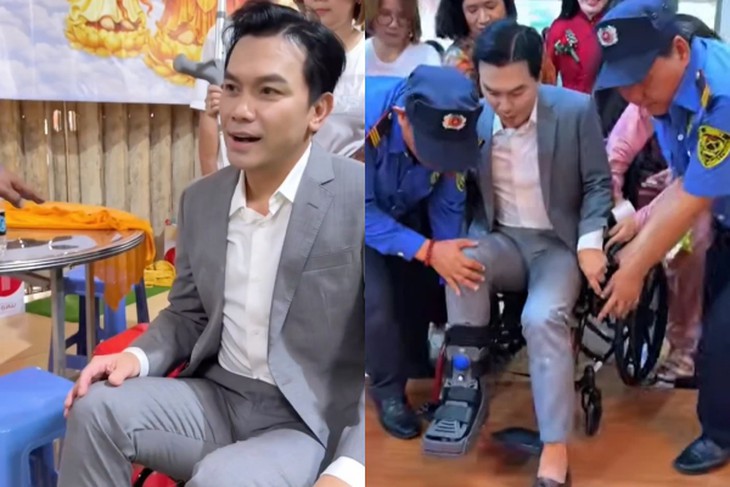 Mạnh Quỳnh ngồi xe lăn, chống nạng chạy show - Ảnh 1.