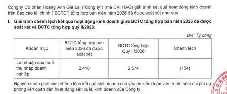 Hoàng Anh Gia Lai của bầu Đức giảm 164 tỉ đồng lợi nhuận sau kiểm toán  - Ảnh 2.