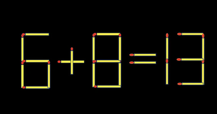 Thử tài IQ: Di chuyển một que diêm để 6+8=13 thành phép tính đúng - Ảnh 1.