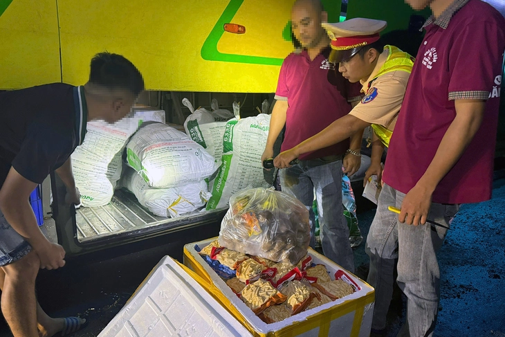 Hơn 800kg cá viên, bò viên không rõ nguồn gốc trong khoang hành lý xe khách - Ảnh 1.