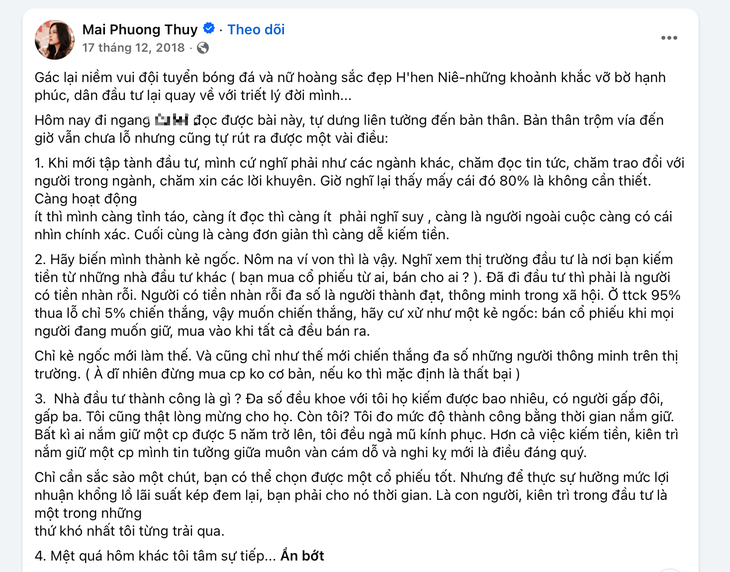 Mai Phương Thúy từng kiếm tiền tỉ từ chứng khoán, được gọi là 'hoa hậu chứng khoán' - Ảnh 2.