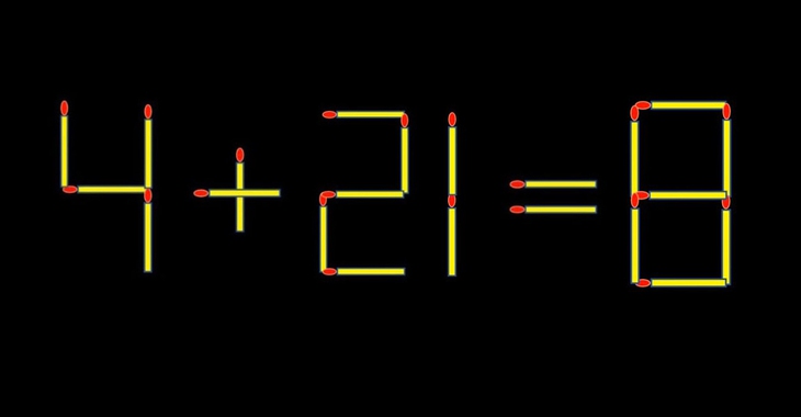 Thử tài IQ: Di chuyển một que diêm để 4+21=8 thành phép tính đúng - Ảnh 1.