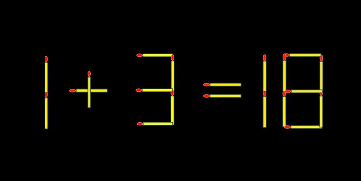 Thử tài IQ: Di chuyển một que diêm để 1+3=18 thành phép tính đúng - Ảnh 1.