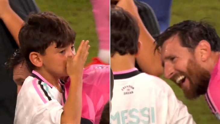 Biểu cảm hài hước của con trai Messi khi ‘chê’ bố… có mùi - Ảnh 1.