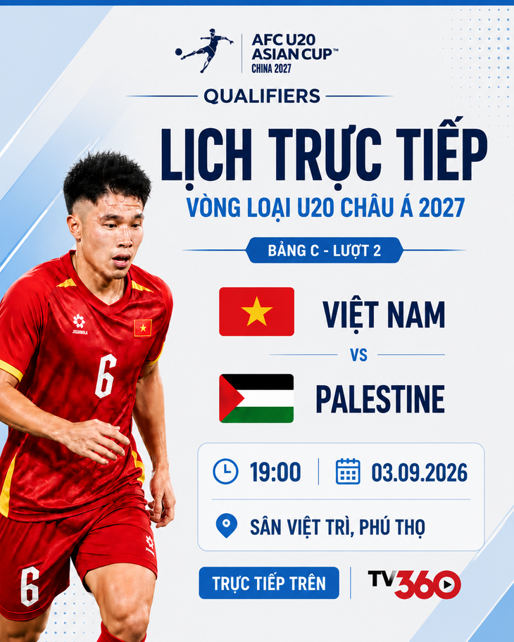 Lịch trực tiếp vòng loại U20 châu Á 2027: Việt Nam đối đầu Palestine - Ảnh 1.