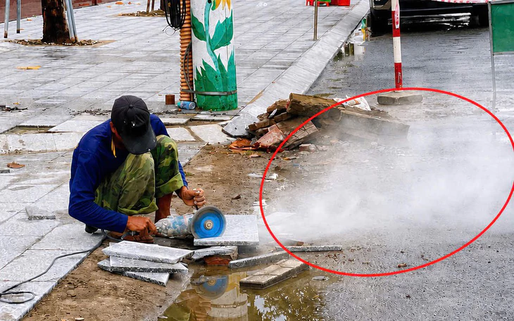 Đơn vị thi công vỉa hè Cần Thơ khắc phục tình trạng cắt đá granite dưới lòng đường - Ảnh 2.