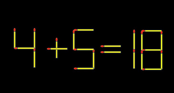 Thử tài IQ: Di chuyển một que diêm để 4+5=18 thành phép tính đúng - Ảnh 1.