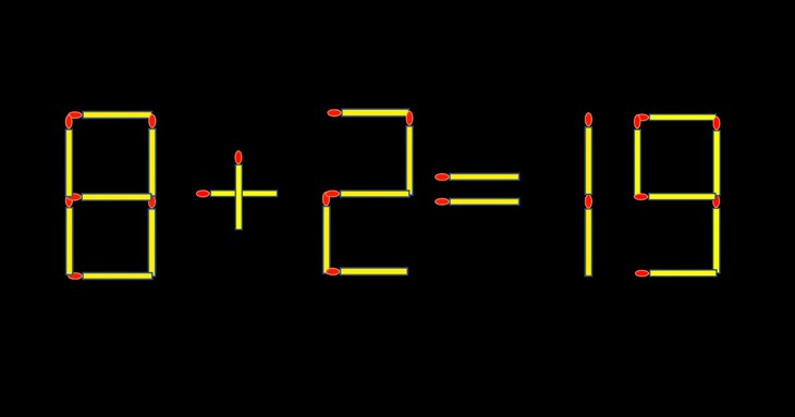 Thử tài IQ: Di chuyển một que diêm để 8+2=19 thành phép tính đúng - Ảnh 1.