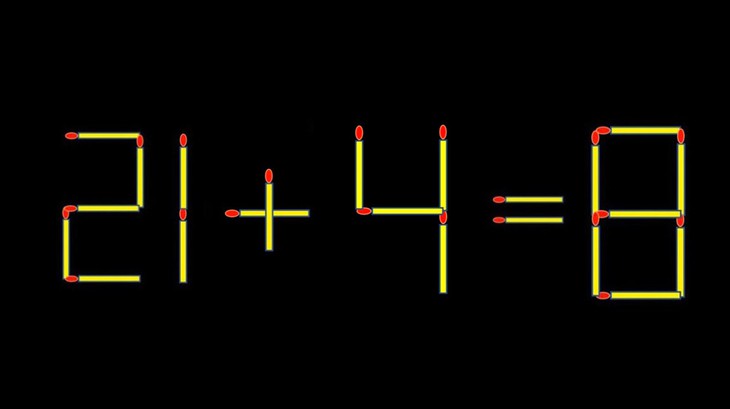 Thử tài IQ: Di chuyển một que diêm để 21+4=8 thành phép tính đúng - Ảnh 1.