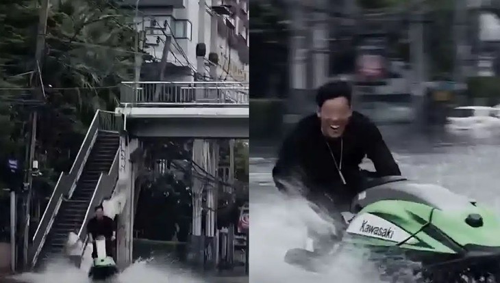CEO lái mô tô nước giữa đường Bangkok ngập - Ảnh 1.