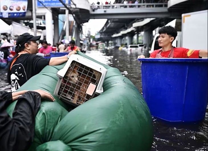 Bangkok ngập lụt, người dân lội nước đi chợ - Ảnh 2.