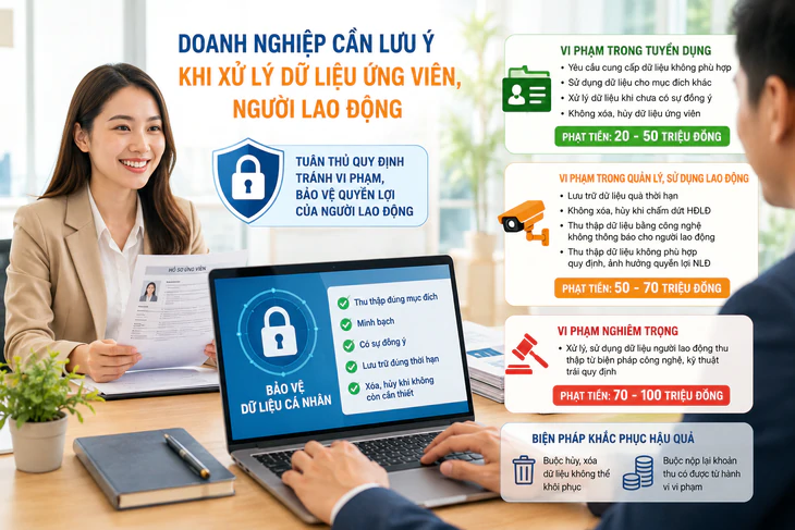 Doanh nghiệp xử lý dữ liệu ứng viên, người lao động: phạt đến 100 triệu đồng - Ảnh 1.