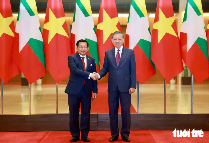 Lễ đón chính thức Tổng thống Myanmar Min Aung Hlaing lần đầu thăm Việt Nam - Ảnh 1.