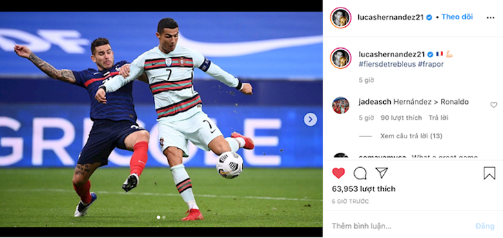 Nhiều cầu thủ tuyển Pháp đều khoe ảnh chụp cùng Ronaldo sau trận.
