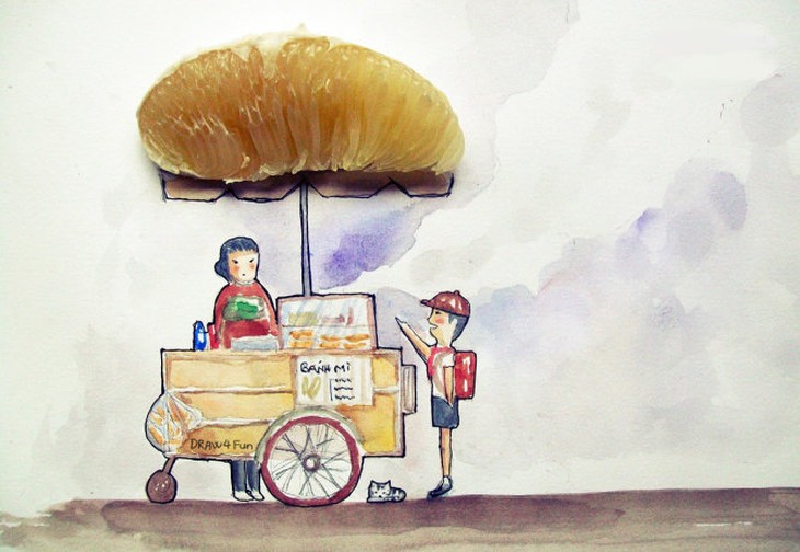 Xe bánh mì quen thuộc được thể hiện qua múi bưởi