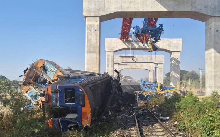 At least 19 killed after crane falls on train in Thailand, 80 injured