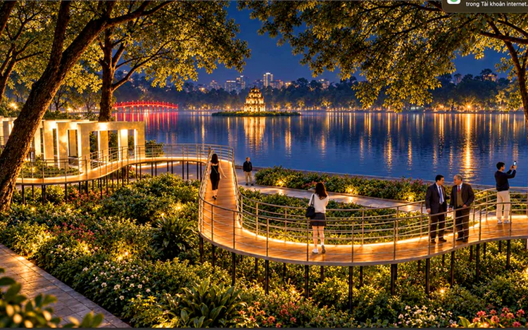 Scenic walkway being installed by Hanoi’s Hoan Kiem Lake