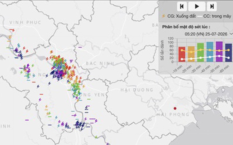 Hanoi hit by lightning amid low-pressure trough, wind convergence