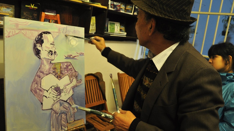 Expat artist portrays composer in upsidedownism