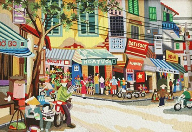 Exhibits of wool paintings, ethnic brocades running in Vietnam metropolises