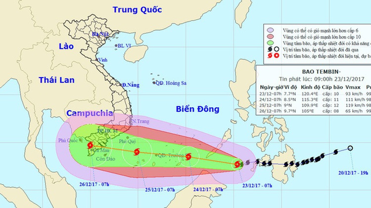 ​Typhoon Tembin to enter East Vietnam Sea tonight