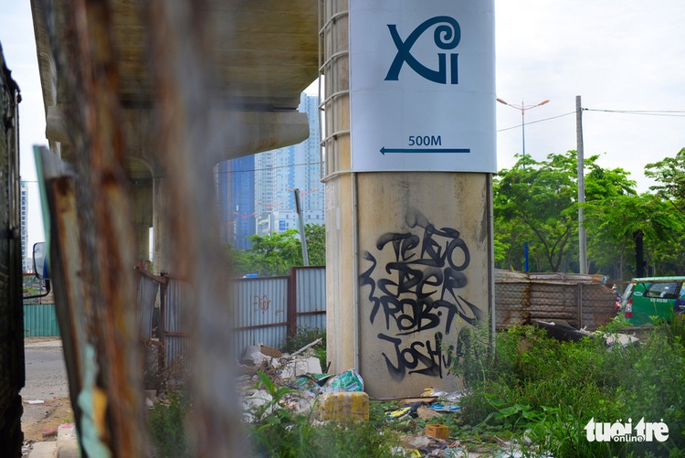 Graffiti covers pillars of Ho Chi Minh City’s under-construction subway line
