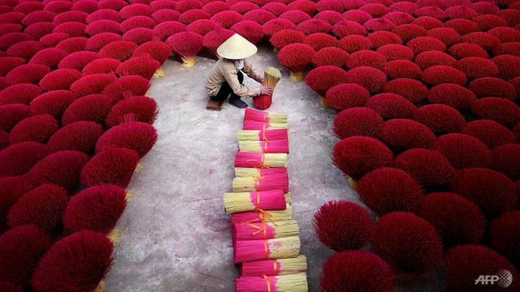 Vietnam's 'incense village' blazes pink ahead of lunar new year