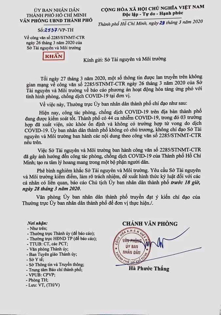 Ho Chi Minh City department criticized for causing panic with document on COVID-19 epidemic