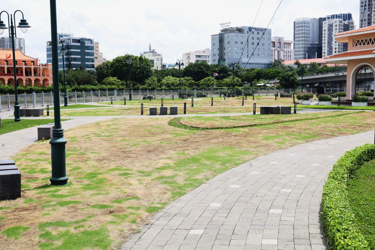 Ho Chi Minh City downtown park lawn allegedly ruined by festival LED lights