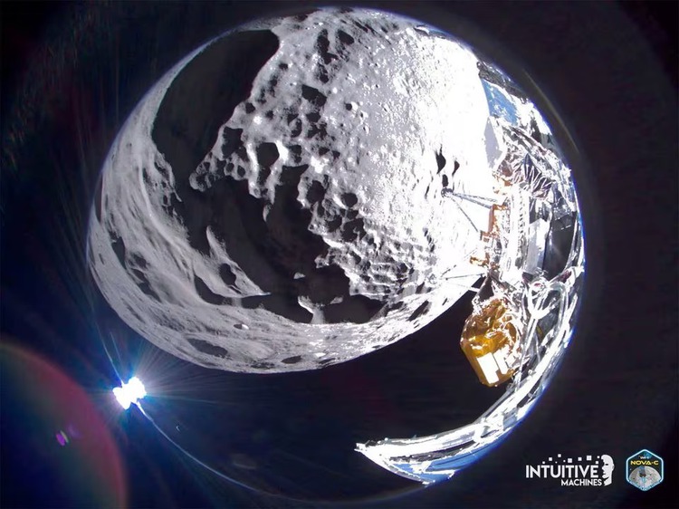 Moon lander Odysseus tipped sideways on lunar surface but 'alive and well'
