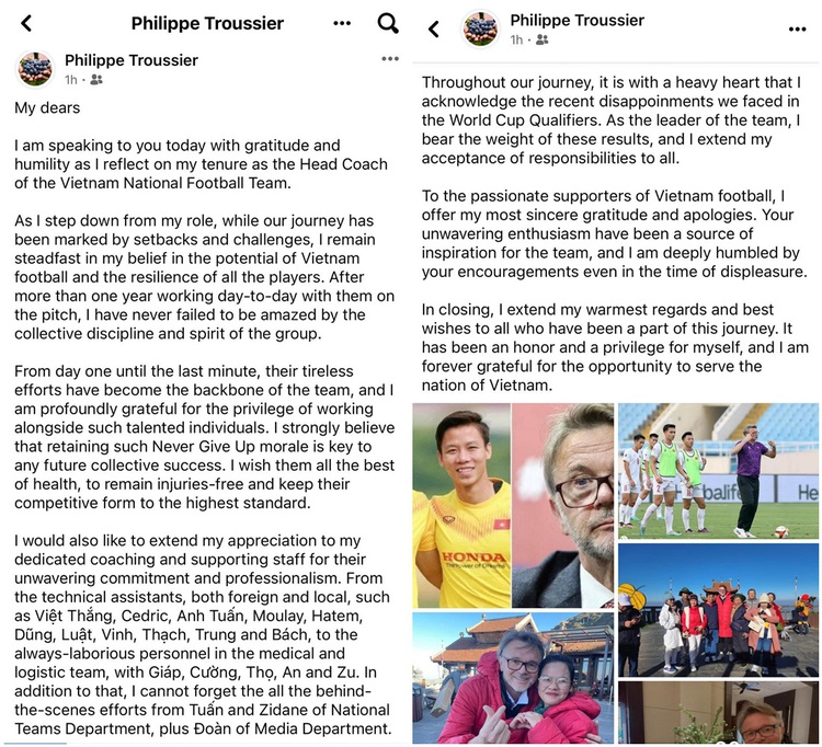 Former Vietnam football coach Troussier shares farewell letter