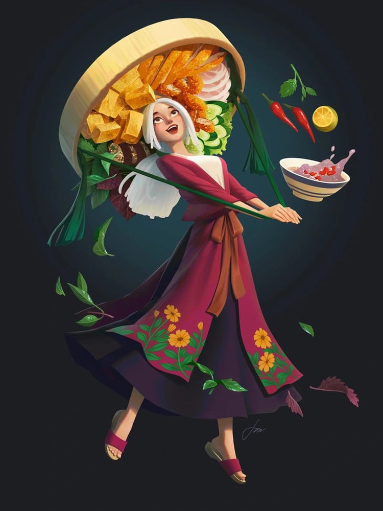 Vietnamese artist paints fairies featuring ‘pho,’ ‘com tam,’ ‘bun dau mam tom’