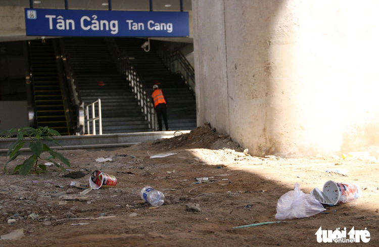 Household waste scattered around metro station in Ho Chi Minh City