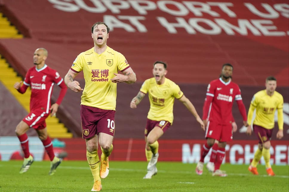 Với thất bại 0-1 trước Burnley, chuỗi bất bại trên sân nhà của Liverpool dừng lại ở con số 68 sau 3,5 năm. Ảnh: Getty.